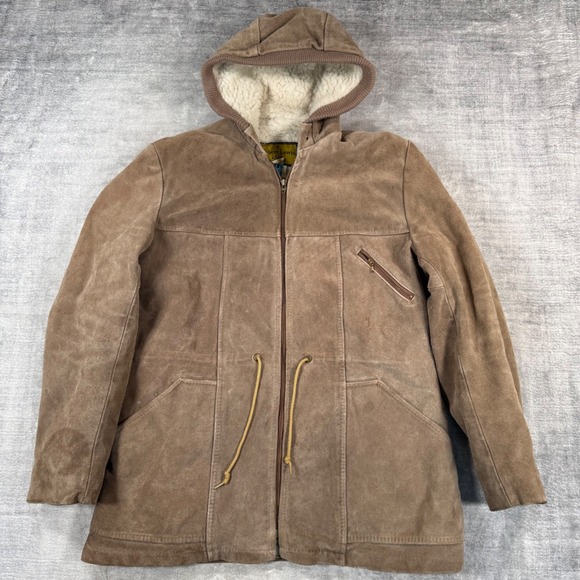 Robert Lewis Jackets & Blazers - Robert Lewis Jacket Women 42 Brown Vintage 70s Suede Parka Hooded Shearling